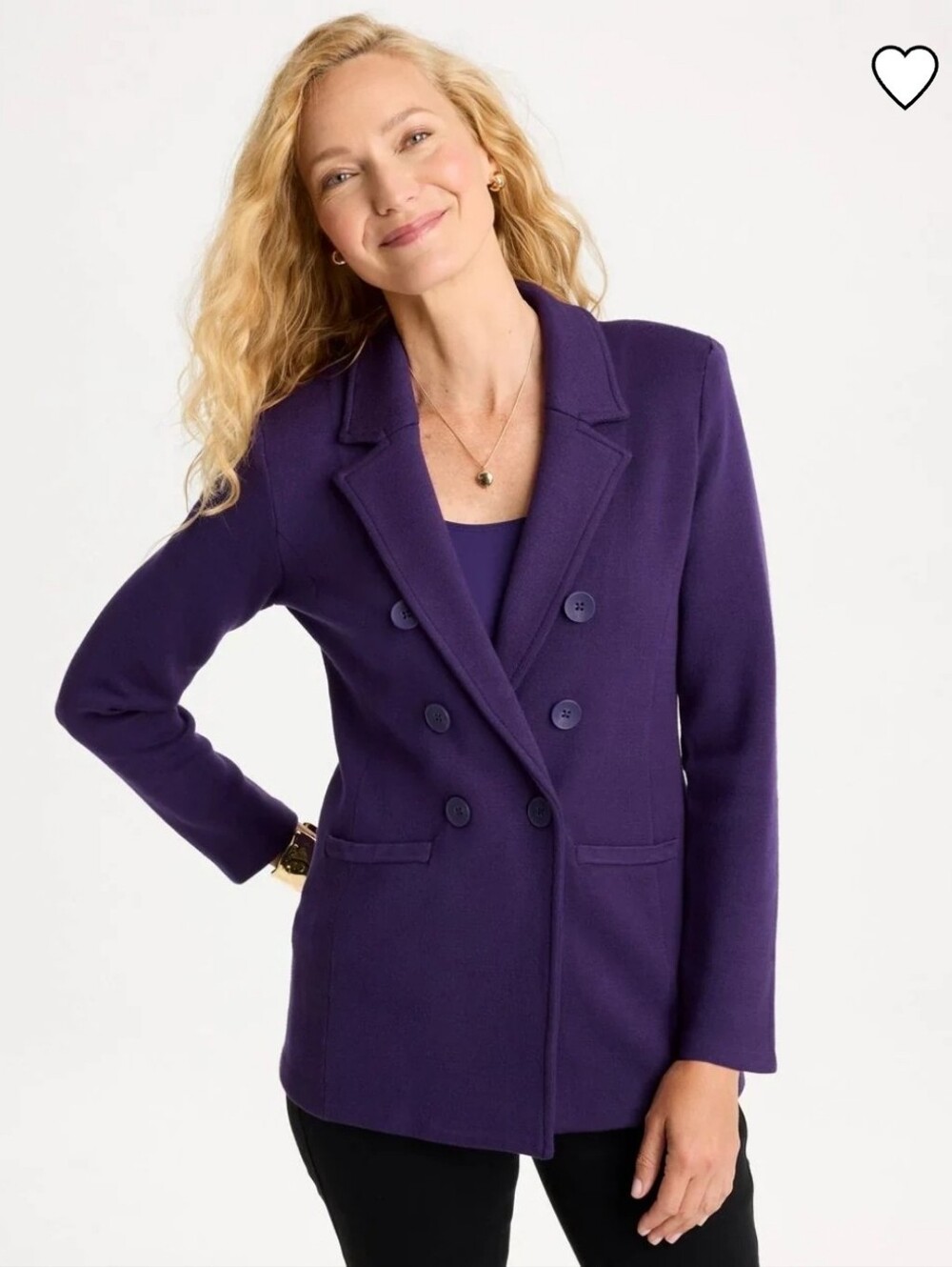 Chicos Size 3 XL Purple Sweater Blazer Pea Coat Double Breasted Soft Pockets